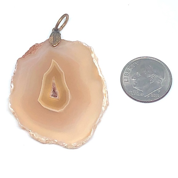 Light Orange Beige Agate Slice Natural Stone Pendant with Crystal Inclusions - Picture 5 of 5